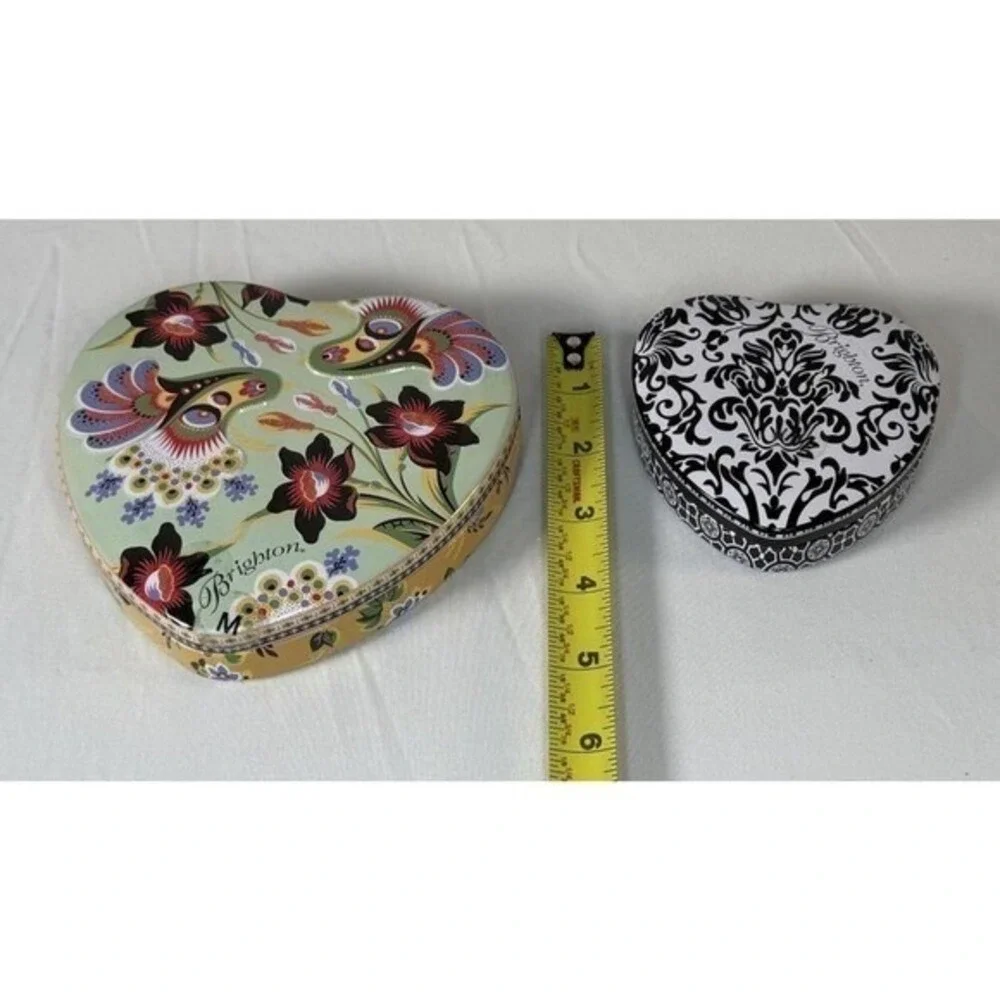 Brighton Heart Shaped  2 Tins Floral Peacock Damask Decorative Storage Box 86-02